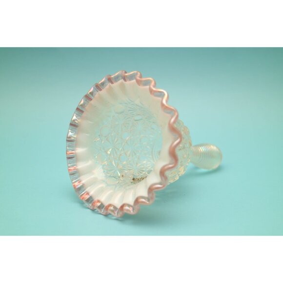Vintage Fenton Opalescent Glass Daisy Button Pink Dust Rose Crest Iridized Bell - Picture 4 of 7